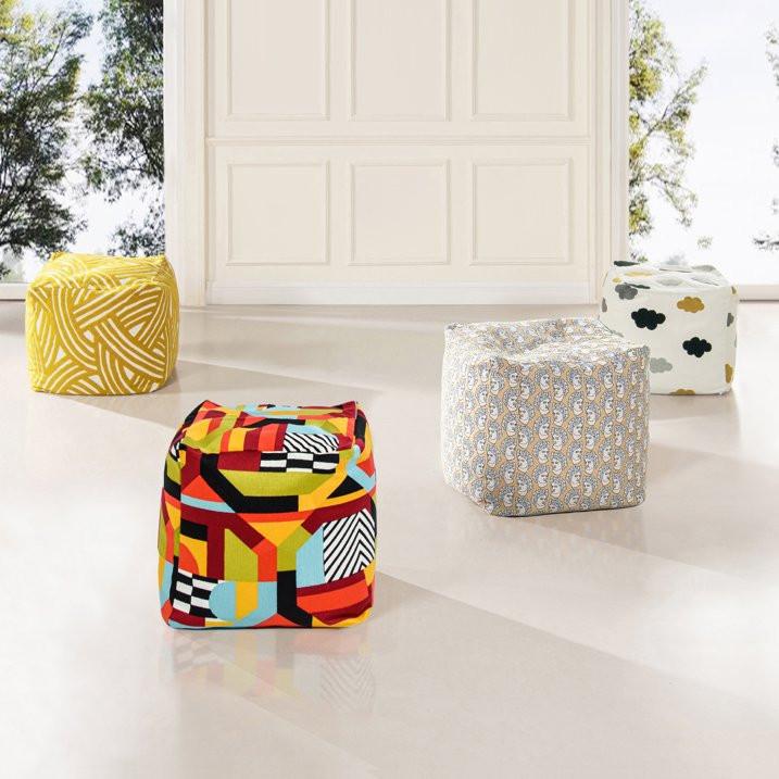 Jennifer Taylor Home Pouf 23" Luxury Oversized Bean Bag Cube Ottoman, Apollo Bust Gold & Cream Embroidery