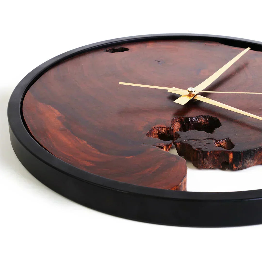 Wooden wall clock with a natural grain pattern on a white background