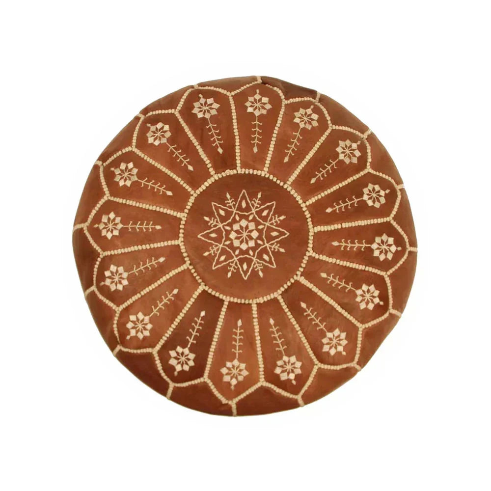 Brown Moroccan Leather Poufs ā Handmade Goat Leather Ottoman