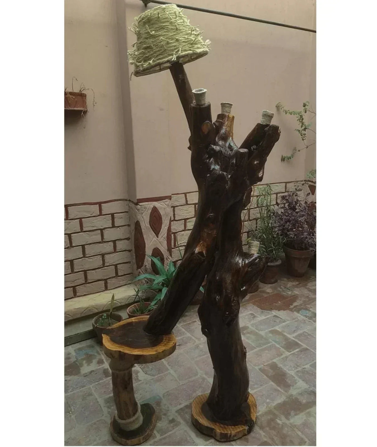 Nureyaa Sophisticated Outdoor Wooden Log Lamp, rustic wood, handmade outdoor decor