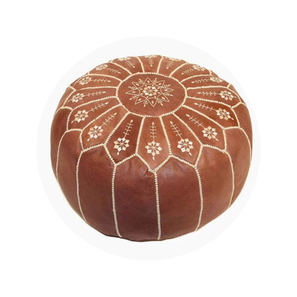 Brown Moroccan Leather Poufs ā Handmade Goat Leather Ottoman