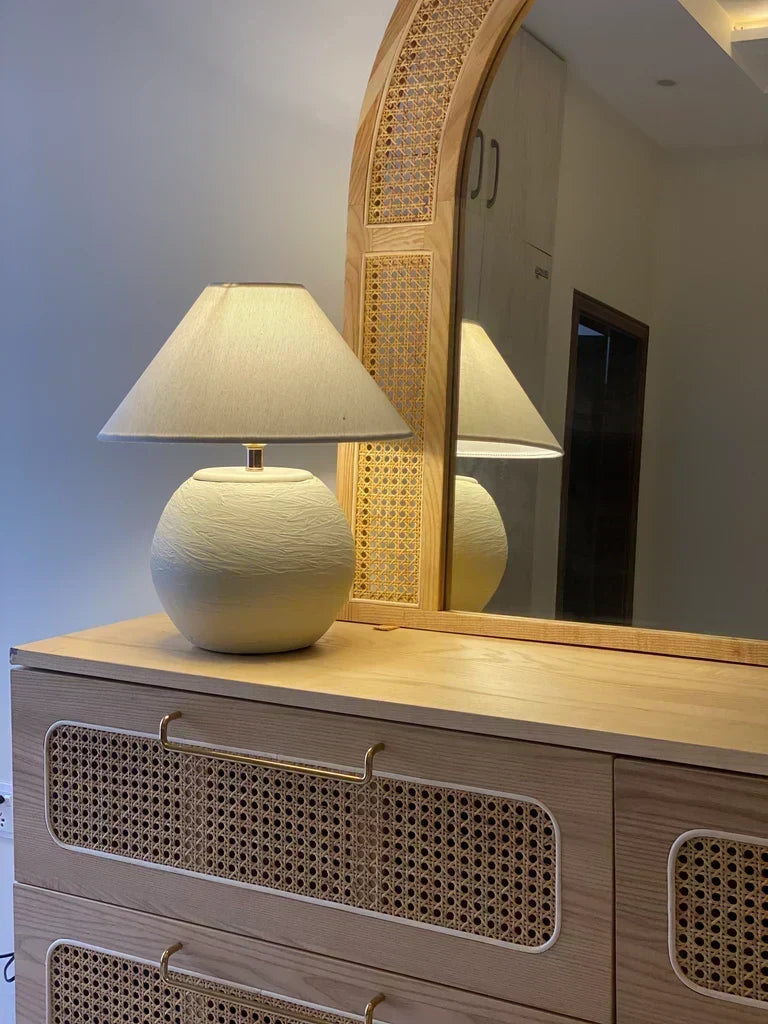 Handcrafted terracotta lamp with cream shade – 17.2 inch