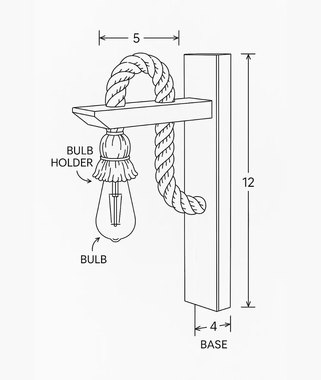 Nureyaa Rope Wall Hanging Sconce, high-quality wood, E27 filament bulb, handmade retro decor Brown