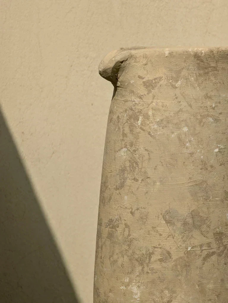 Nureyaa Vestige Beige Ceramic Vase, 10" tall, 7" wide, handmade vintage jug decor