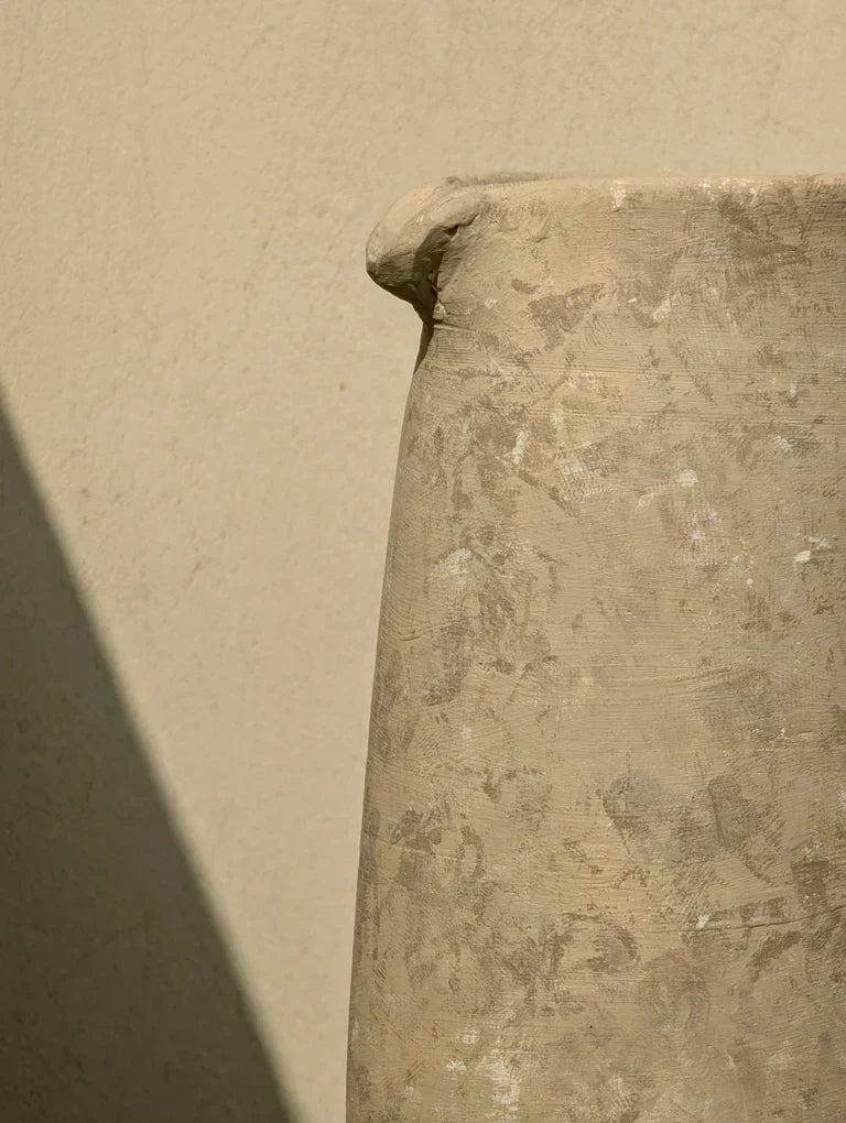 Nureyaa Vestige Beige Ceramic Vase, 10" tall, 7" wide, handmade vintage jug decor