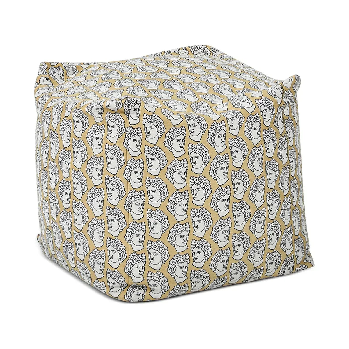 Jennifer Taylor Home Pouf 23" Luxury Oversized Bean Bag Cube Ottoman, Apollo Bust Gold & Cream Embroidery