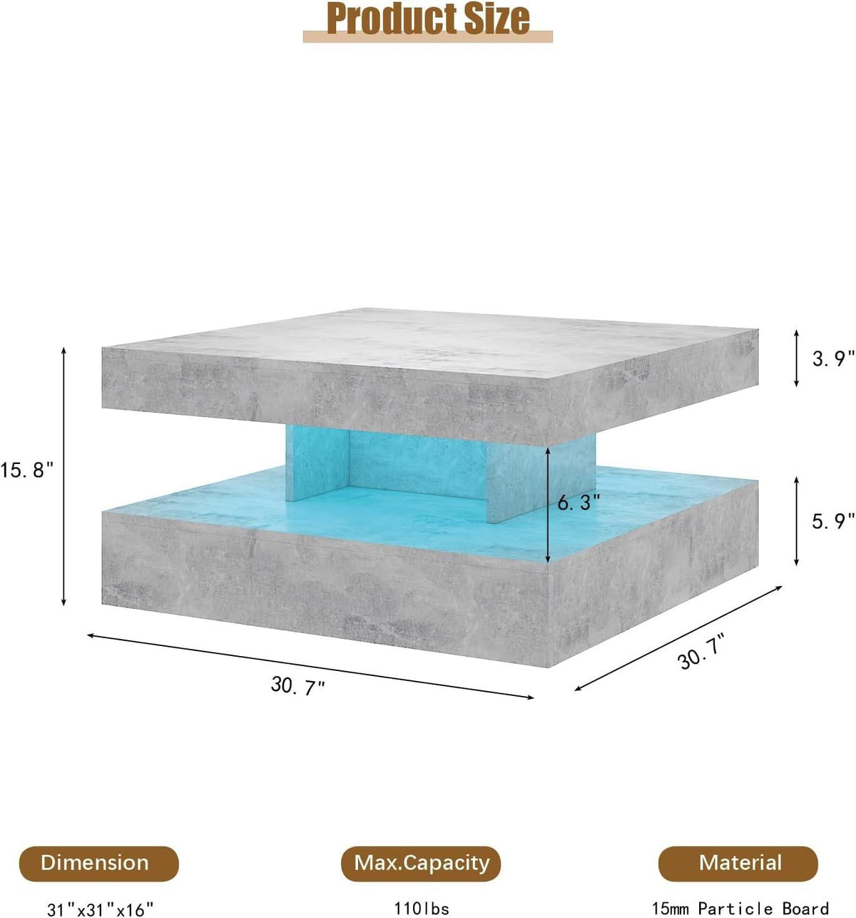 Wrought Studio Gray Coffee Table with Storage & 20-Color RGB LED Light