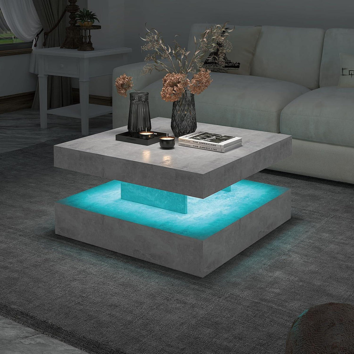 Wrought Studio Gray Coffee Table with Storage & 20-Color RGB LED Light