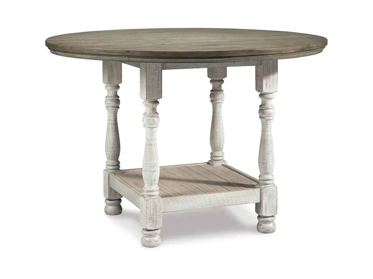 Round wooden table with a rustic finish on a white background