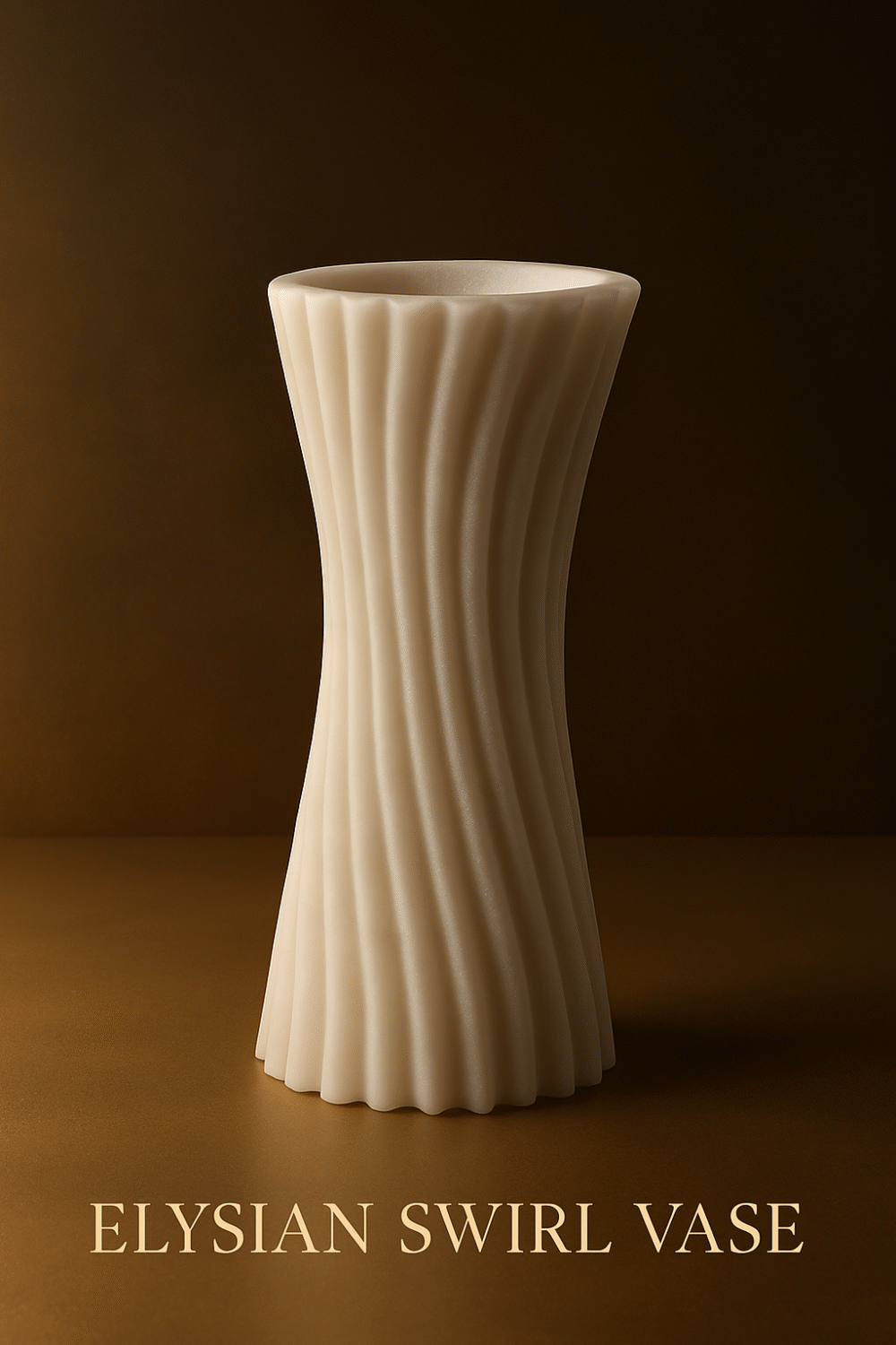 White vase with wavy design on a brown background