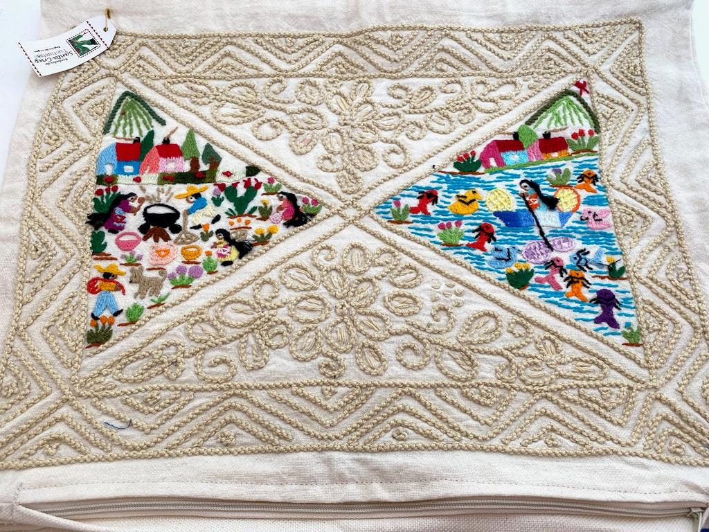 Embroidered fabric with colorful fish designs on a textured background Style B