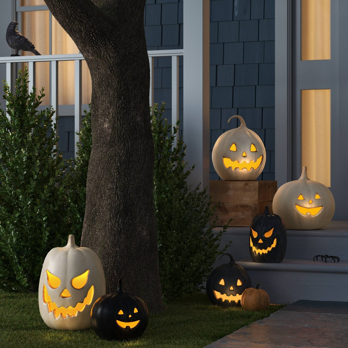 14 Inch Lit Jack-O'-Lantern Pumpkin with Timer, Off-White - image 2