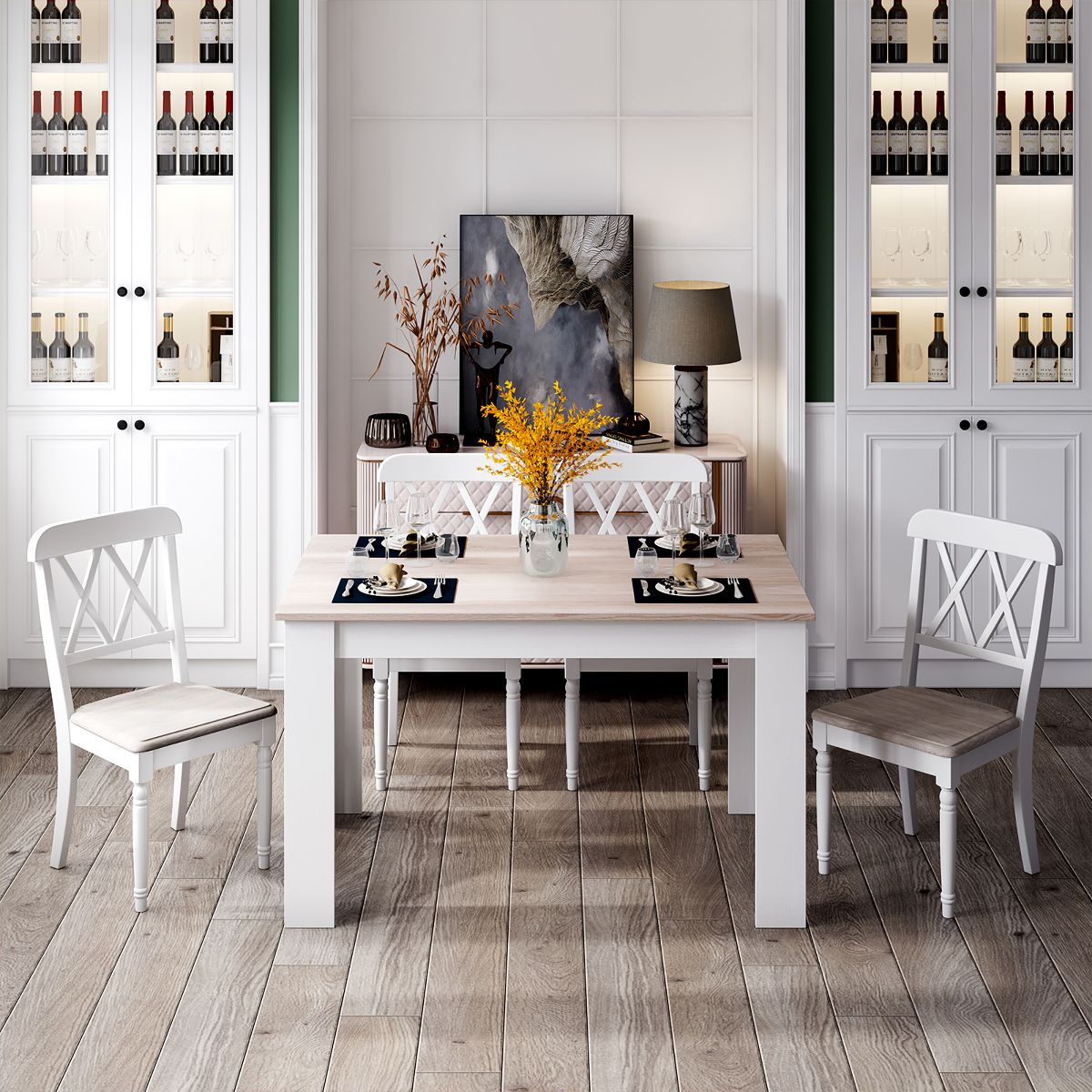 Costway Dining Table 47 Inch Kitchen Dining Table Rectangular for Small Space Dark Gray/Light Gray