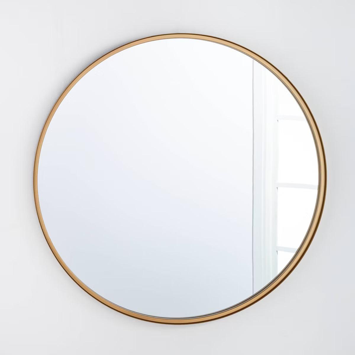 34" Round Decorative Wall Mirror Brass