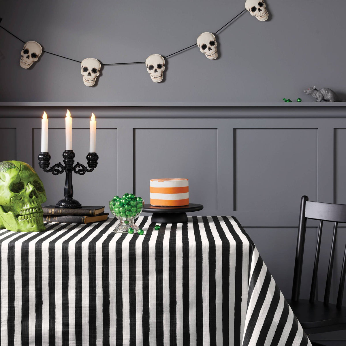 60 x 84 Inch Striped Peva Tablecloth with Black and White Awning - image 2