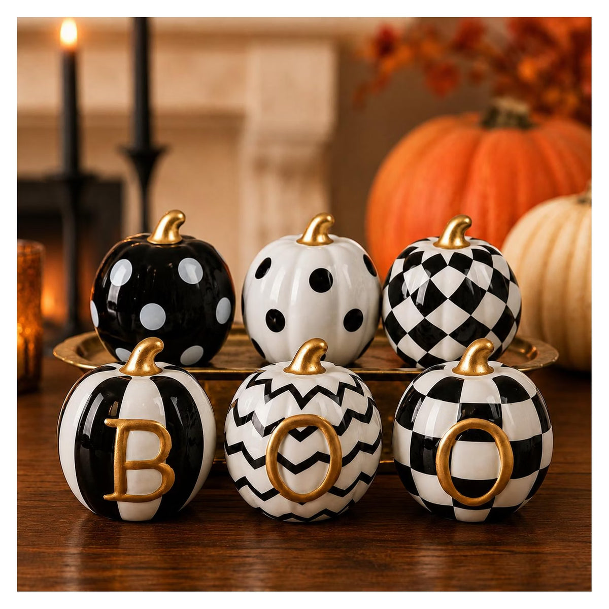 Set of 6 Mini Ceramic Halloween Pumpkins
