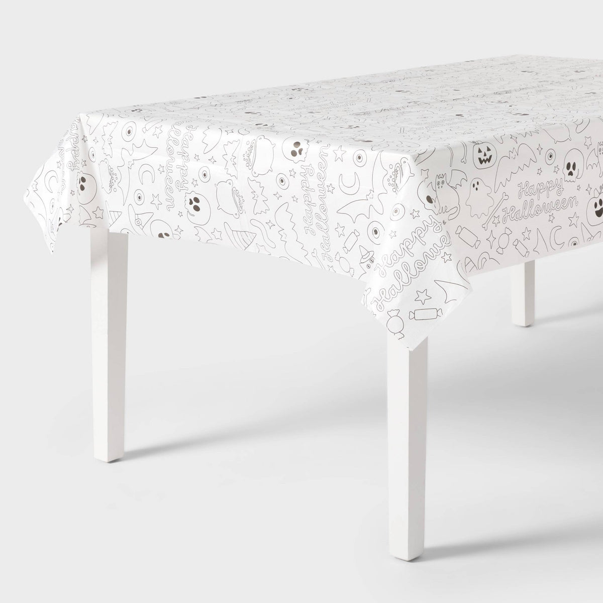Halloween Color Your Own Table Cover Disposable White - image 1