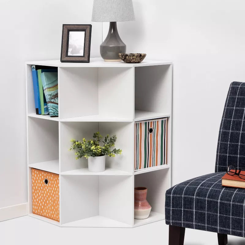 Corner Bookshelf – 9-Cube Wooden Storage System