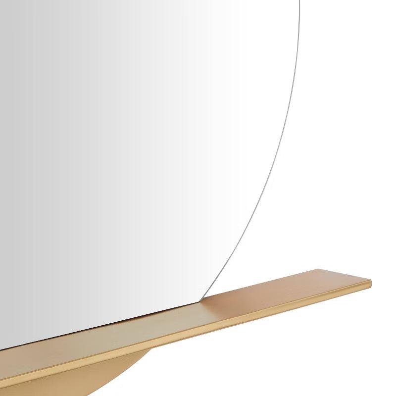 Metal 1 Shelf Wall Round Mirror Gold Large, Glam Style, No Assembly Required