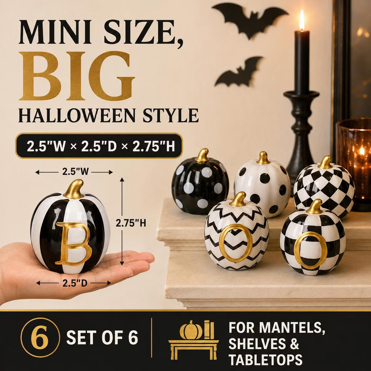 Set of 6 Mini Ceramic Halloween Pumpkins