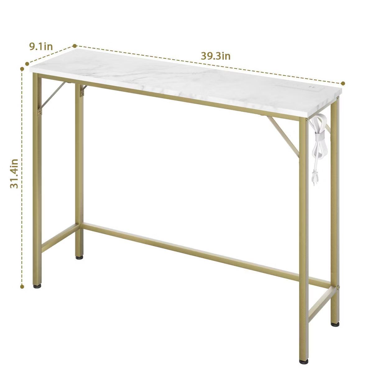 Coolmee Narrow Console Table, Golden Sofa Table with Outlets, Behind Couch Table for Living Room, Hallway Table for Entryway, 1 of 8