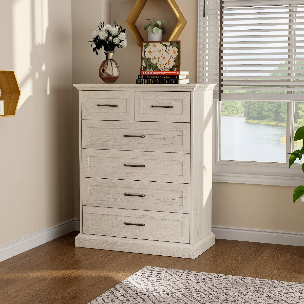 Vintage Dresser 6-Drawer Chest,2 Small Top Drawers + 4 Large Drawers