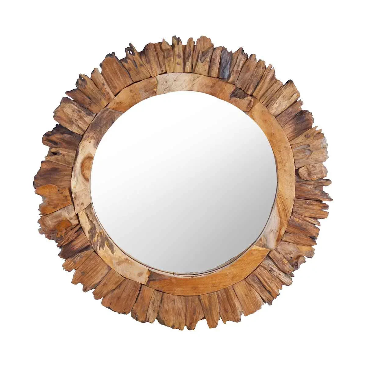 Rustic Round Wall Mirror with Petal Pattern - Minimalist Floor Mirror