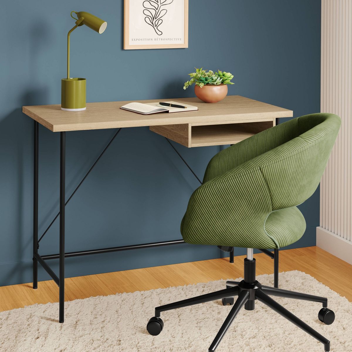 Wood and Metal Writing Desk with Storage Natural - Room Essentials