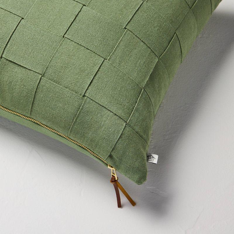 Green Basket Weave Square Throw Pillow
