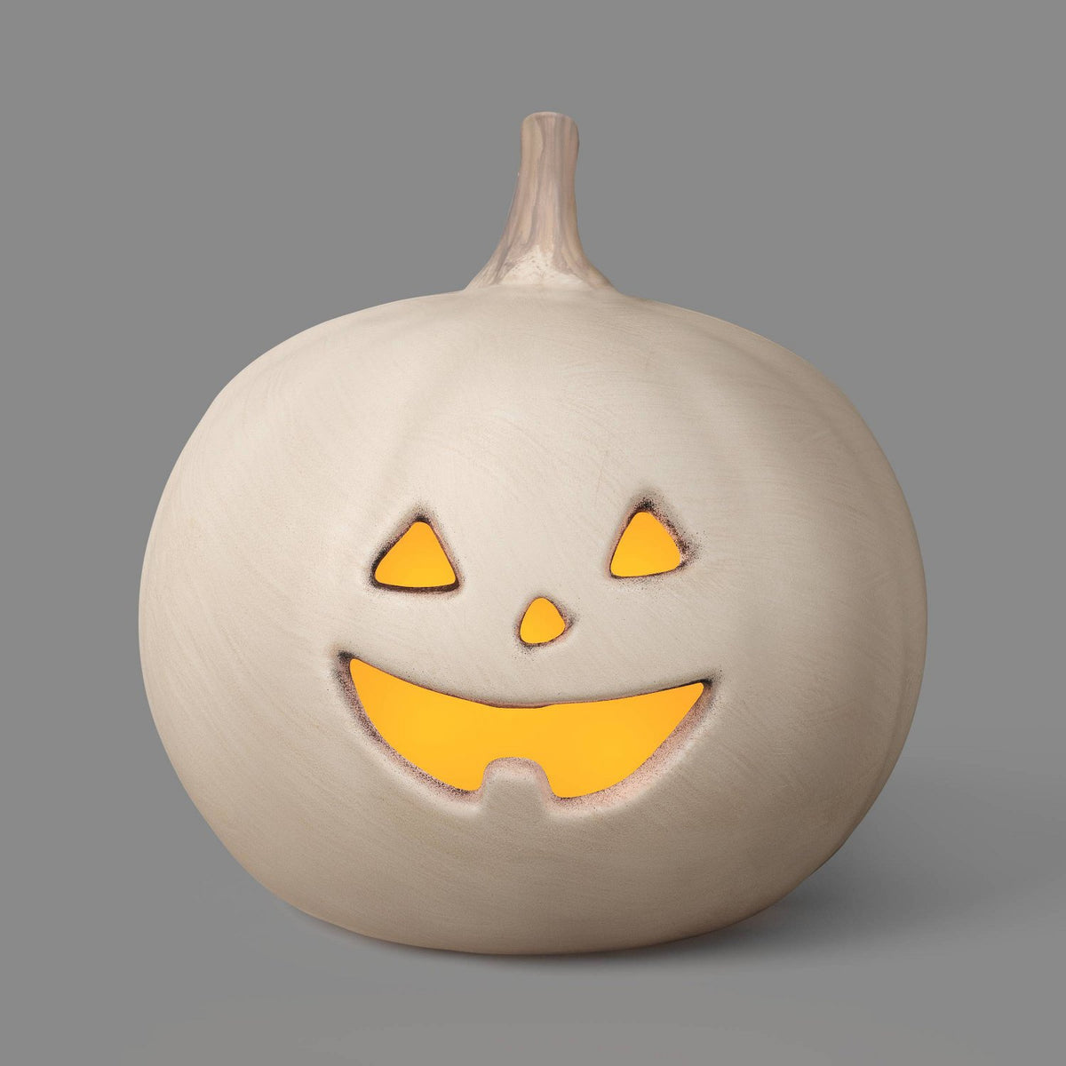 14 Inch Lit Jack-O'-Lantern Pumpkin with Timer, Off-White - Halloween decor