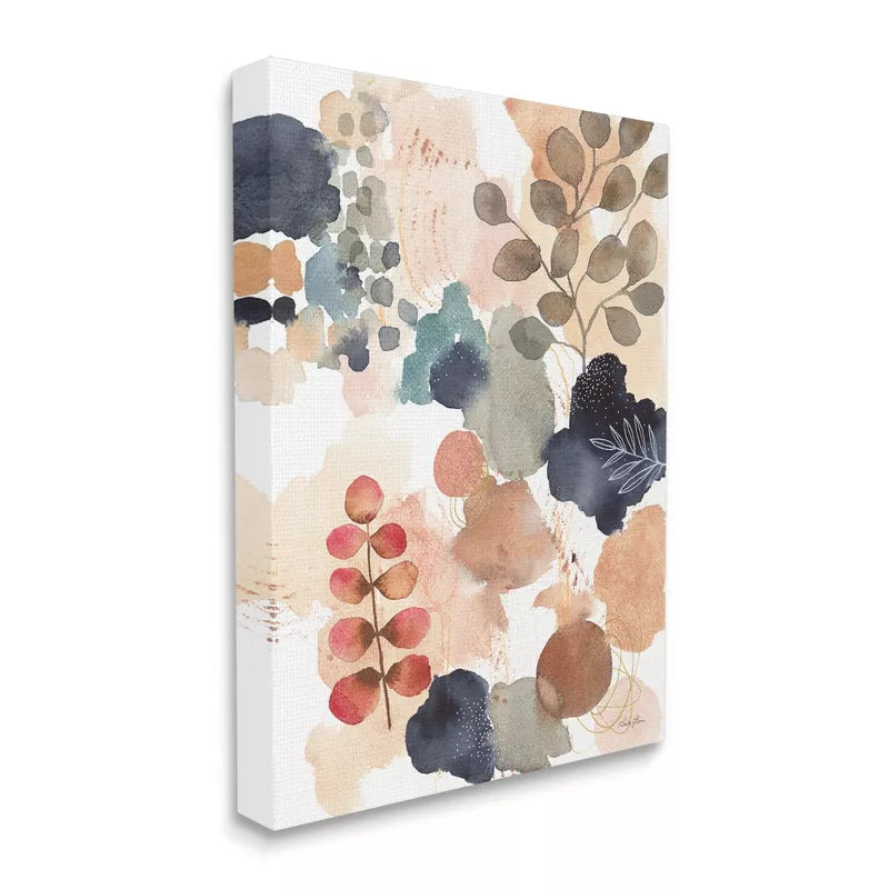 Canvas print with abstract floral design in earthy tones on a white background