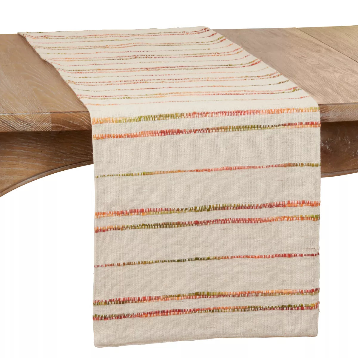 Striped table runner on a wooden table