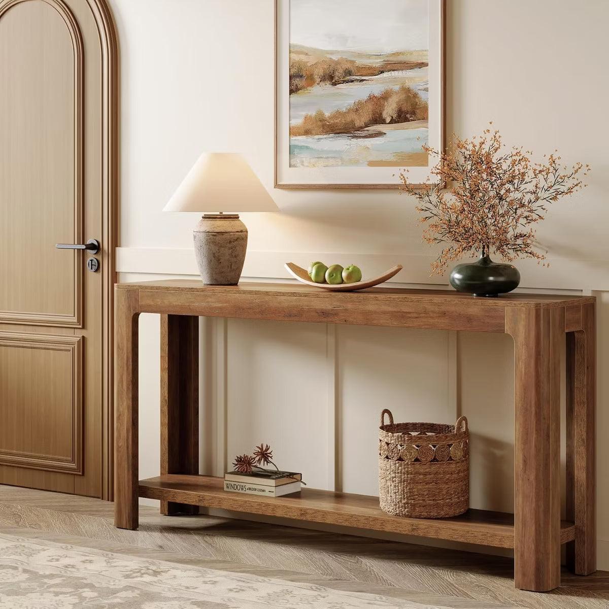 Lantine 63 Inch 2-Tier Farmhouse Narrow Console Table, Rustic Brown Accent Furniture for Entryway, Foyer, Hallway, Behind Couch., 1 of 6