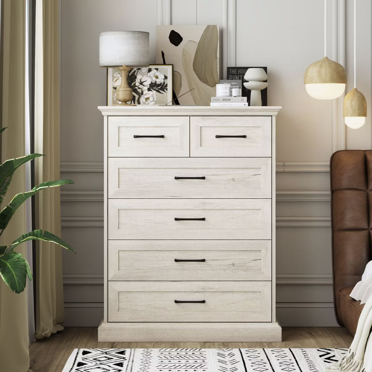 Vintage Dresser 6-Drawer Chest,2 Small Top Drawers + 4 Large Drawers