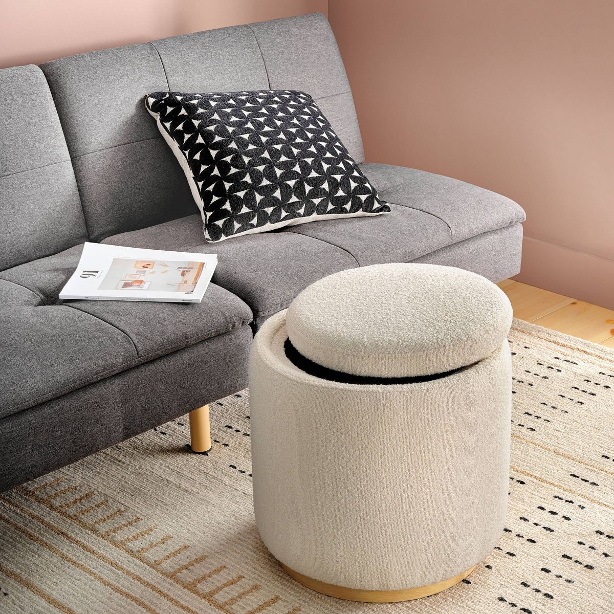 Round Upholstered Storage Ottoman - Room Essentials™
