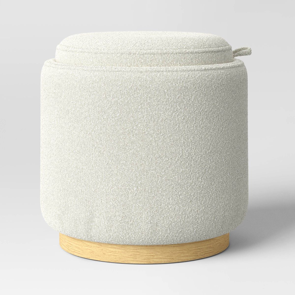 Round Upholstered Storage Ottoman Cream Boucle - Room Essentials