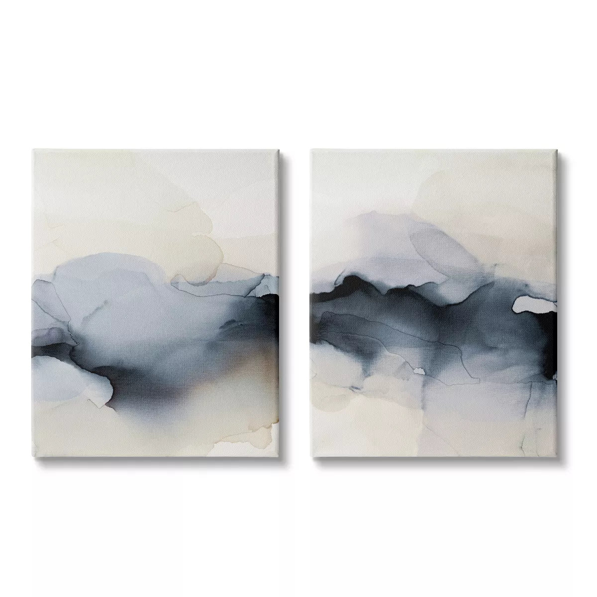 Two abstract art pieces with wavy patterns on a white background