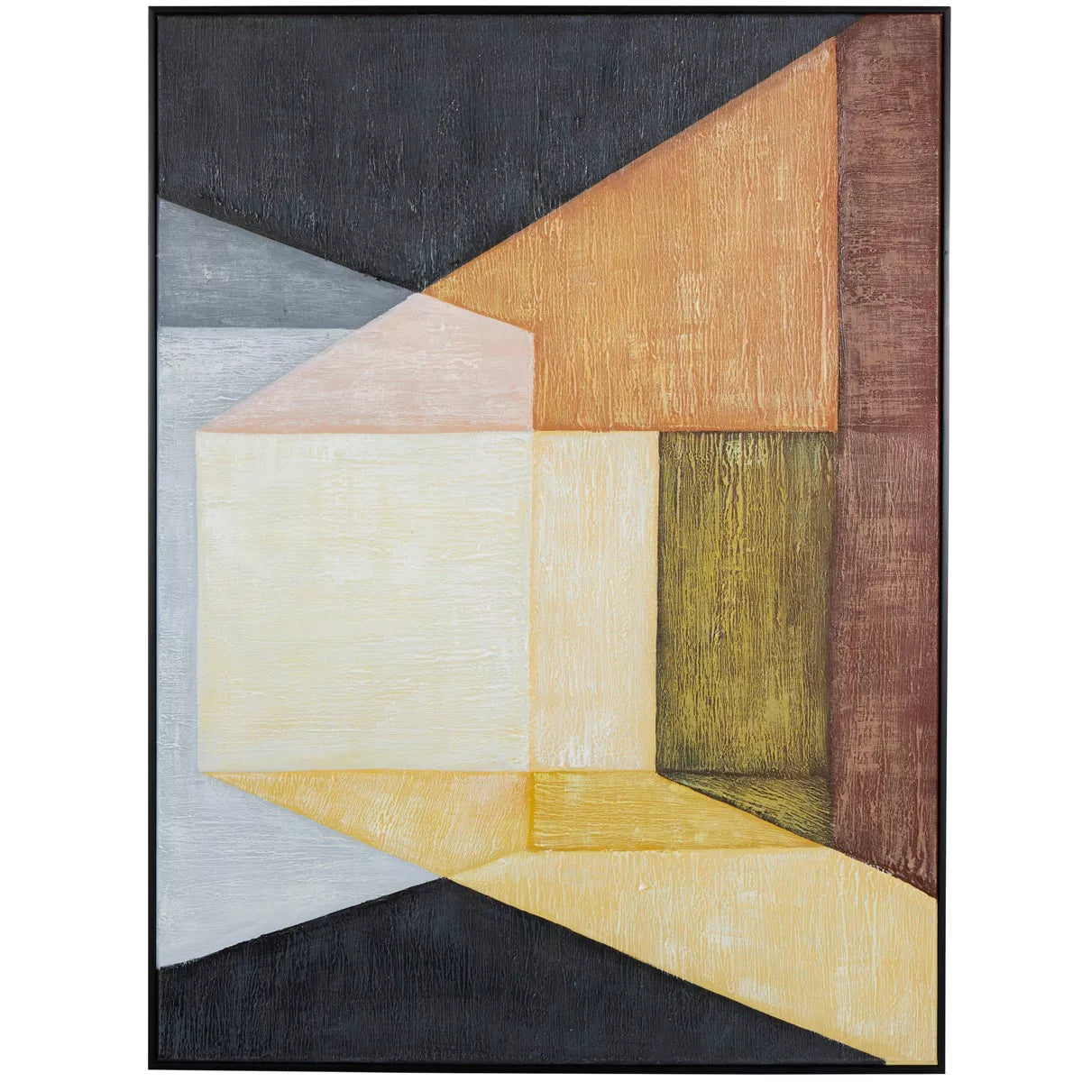 Abstract geometric art piece with various colors on a white background