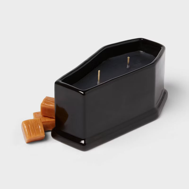 2 Wick Casket Shaped Filled Wax Candle Bourbon Casket 8oz