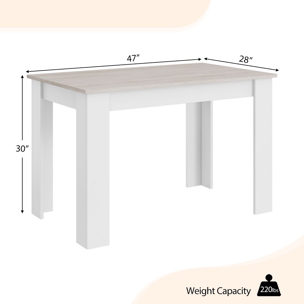Costway Dining Table 47 Inch Light Gray