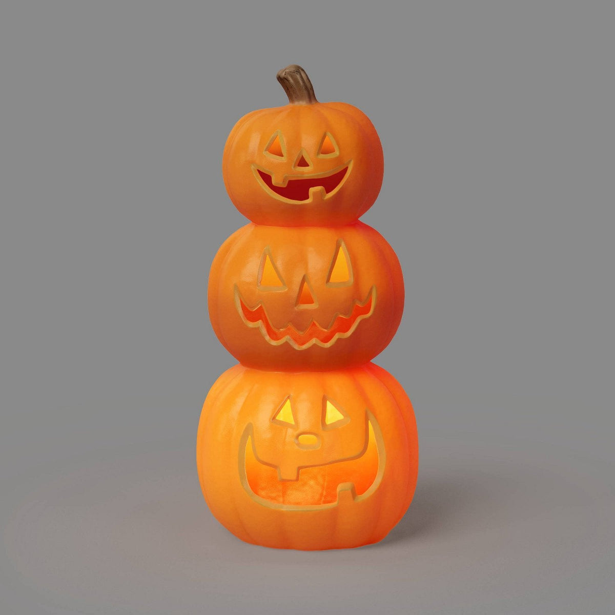 18.75 Inch Lit Triple Stacked Pumpkin with Timer - Halloween decor