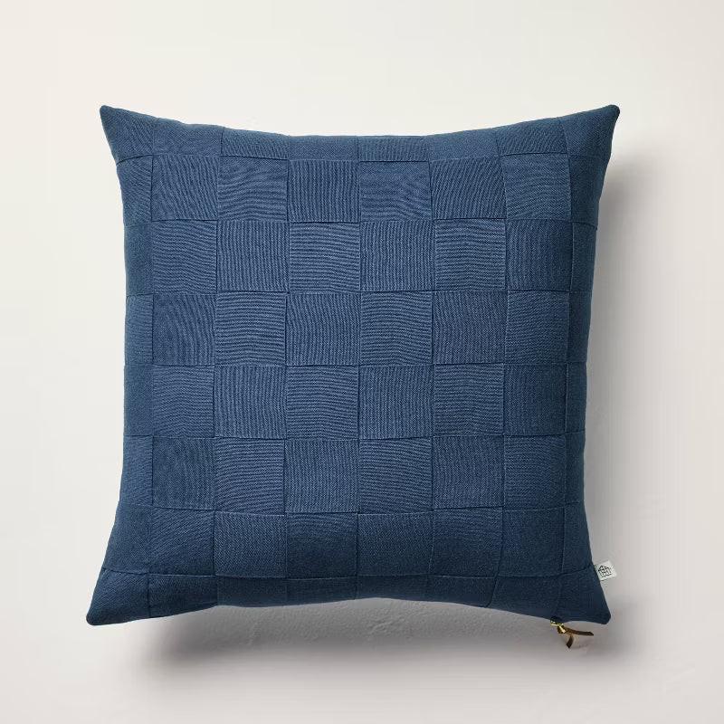 Navy Basket Weave Square Throw Pillow