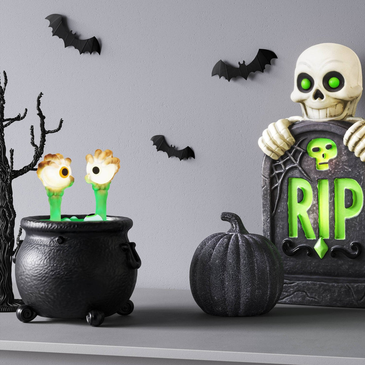7.3 Inch Peeking Cauldron with Animated Skeleton Hands - image 2