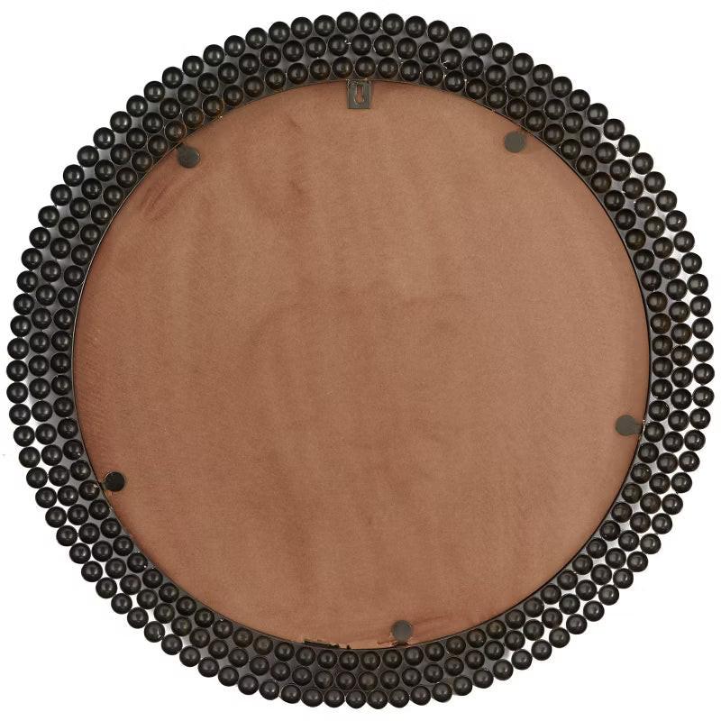 Metal Round with Beaded Detailing Wall Mirror Black