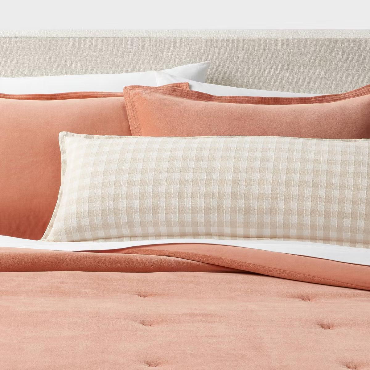 Gingham OS Oblong Dec Pillow Khaki/Ivory - Threshold™: Cotton Rectangle Lumbar Support, Indoor Use