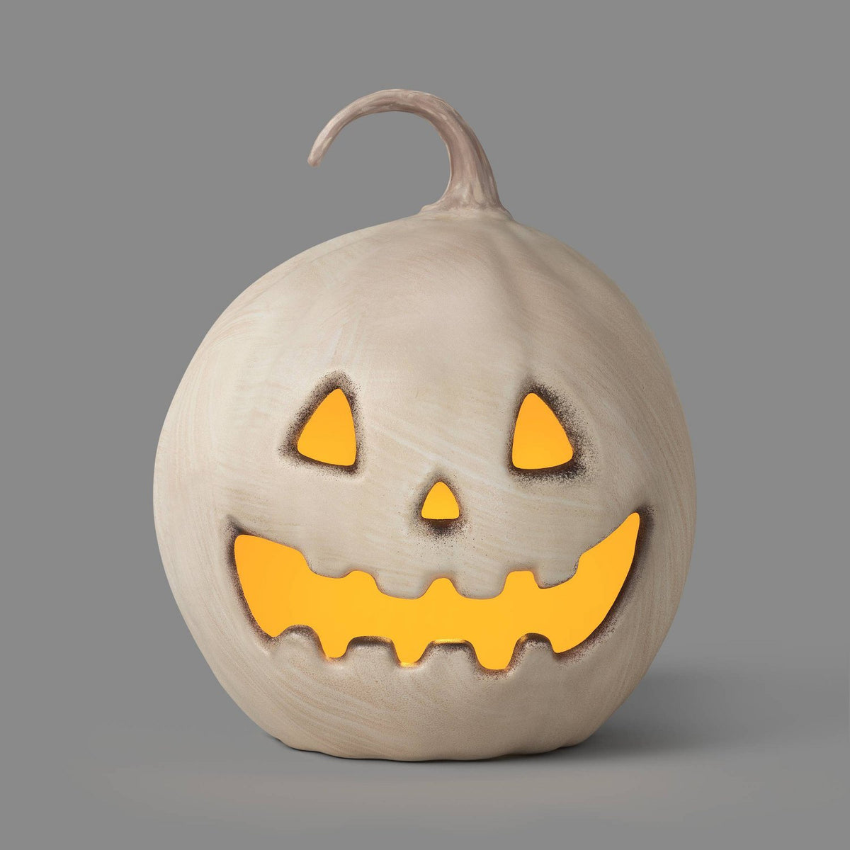 15.3 Inch Lit Jack-O'-Lantern Pumpkin with Timer, Off-White - Halloween decor