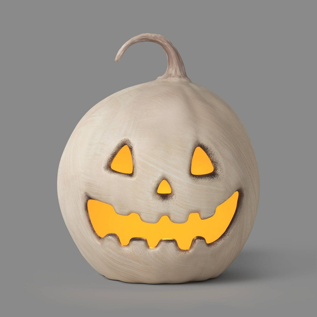 15.3 Inch Lit Jack-O'-Lantern Pumpkin with Timer, Off-White - Halloween decor
