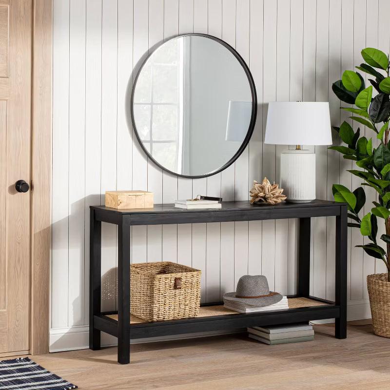34" Round Decorative Wall Mirror Black
