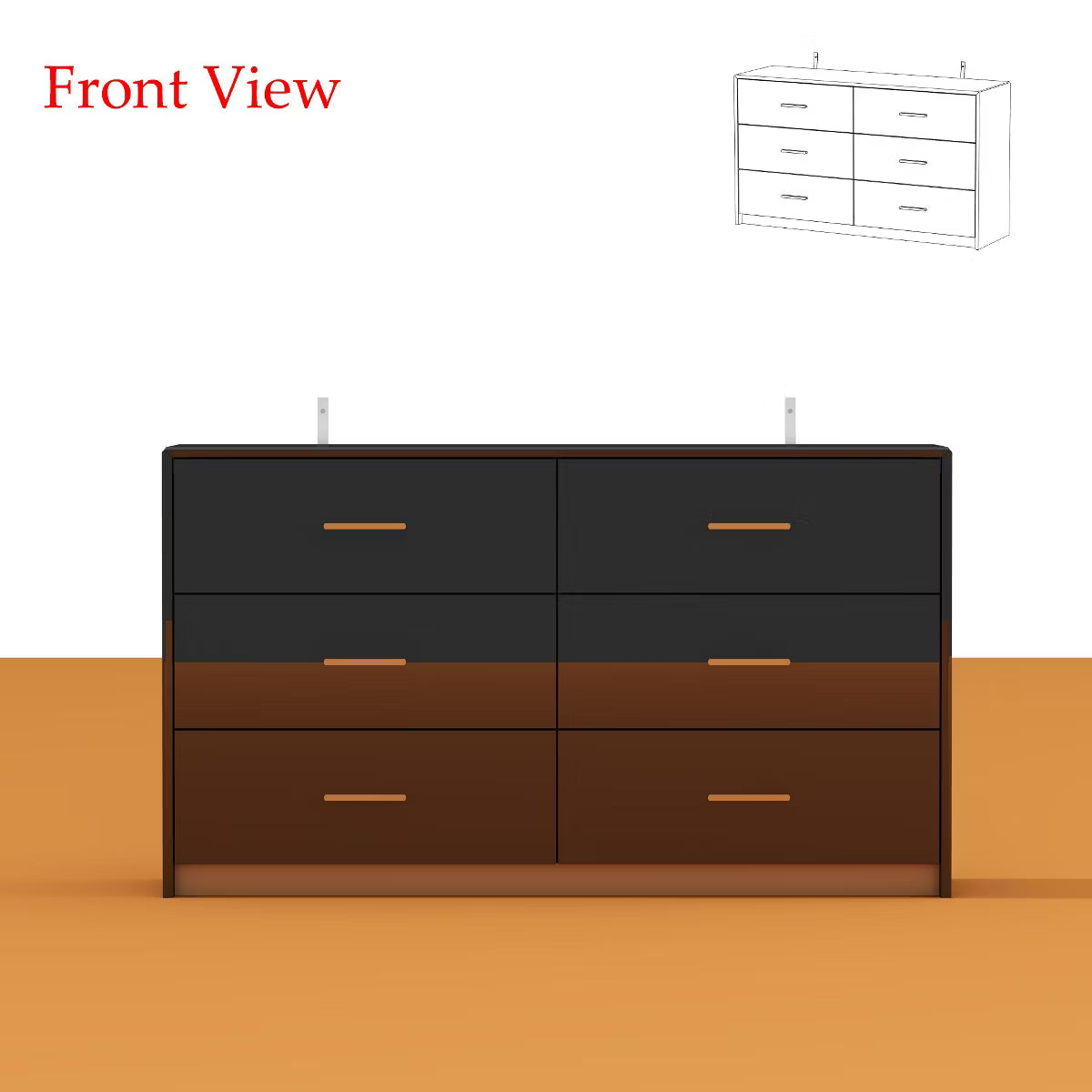 Black High Gloss Dresser With 6 Drawers and Form Base