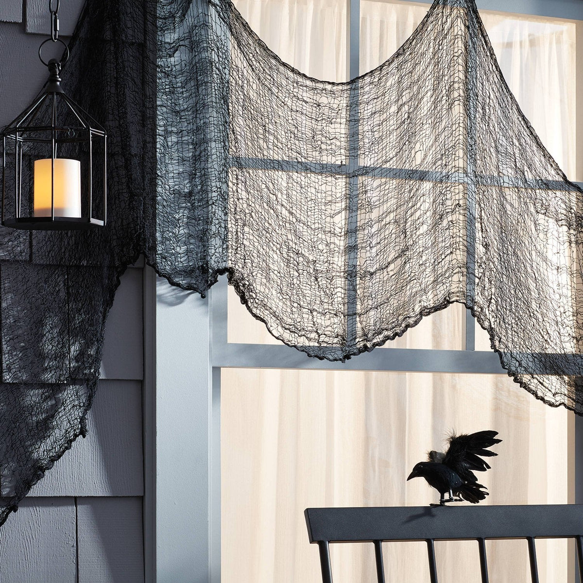 9 Foot Eerie Fabric Halloween Cloth, Black - image 2